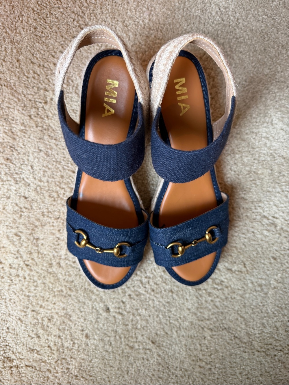 MIA Navy Canvas Slingback Sandals with Gold Bit